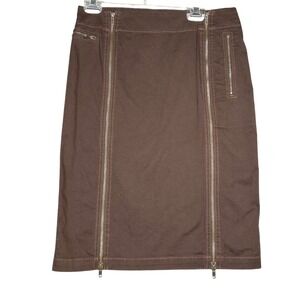Audrey Talbott Caramel Brown Pencil Skirt Front Panel Zips Edgy Vtg Size 6